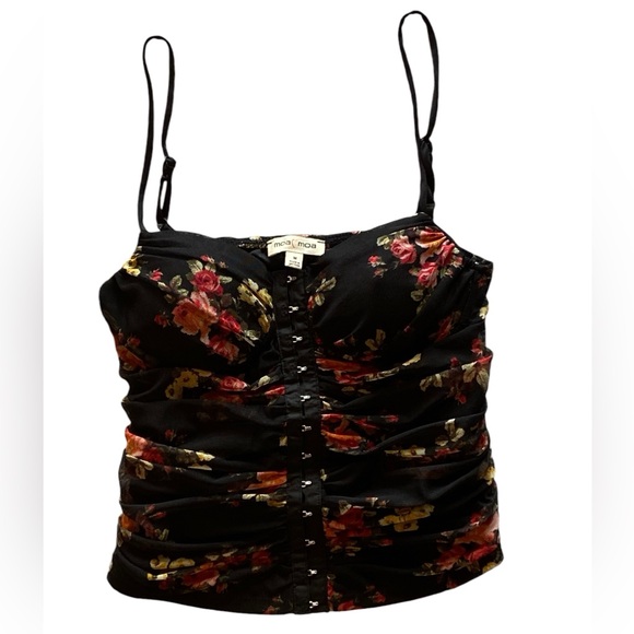 Moa Moa Black Floral Corset Top Hook & Eye Adjustable Size M Great Condition! - Picture 1 of 9